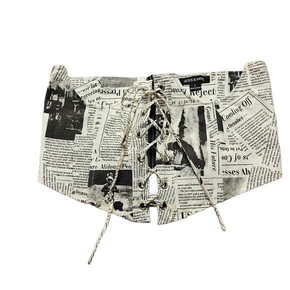Hers & Mine Other - Hers & Mine Corset Belt Womens L Multi Newspaper Print Lace Up Front Back Zip
